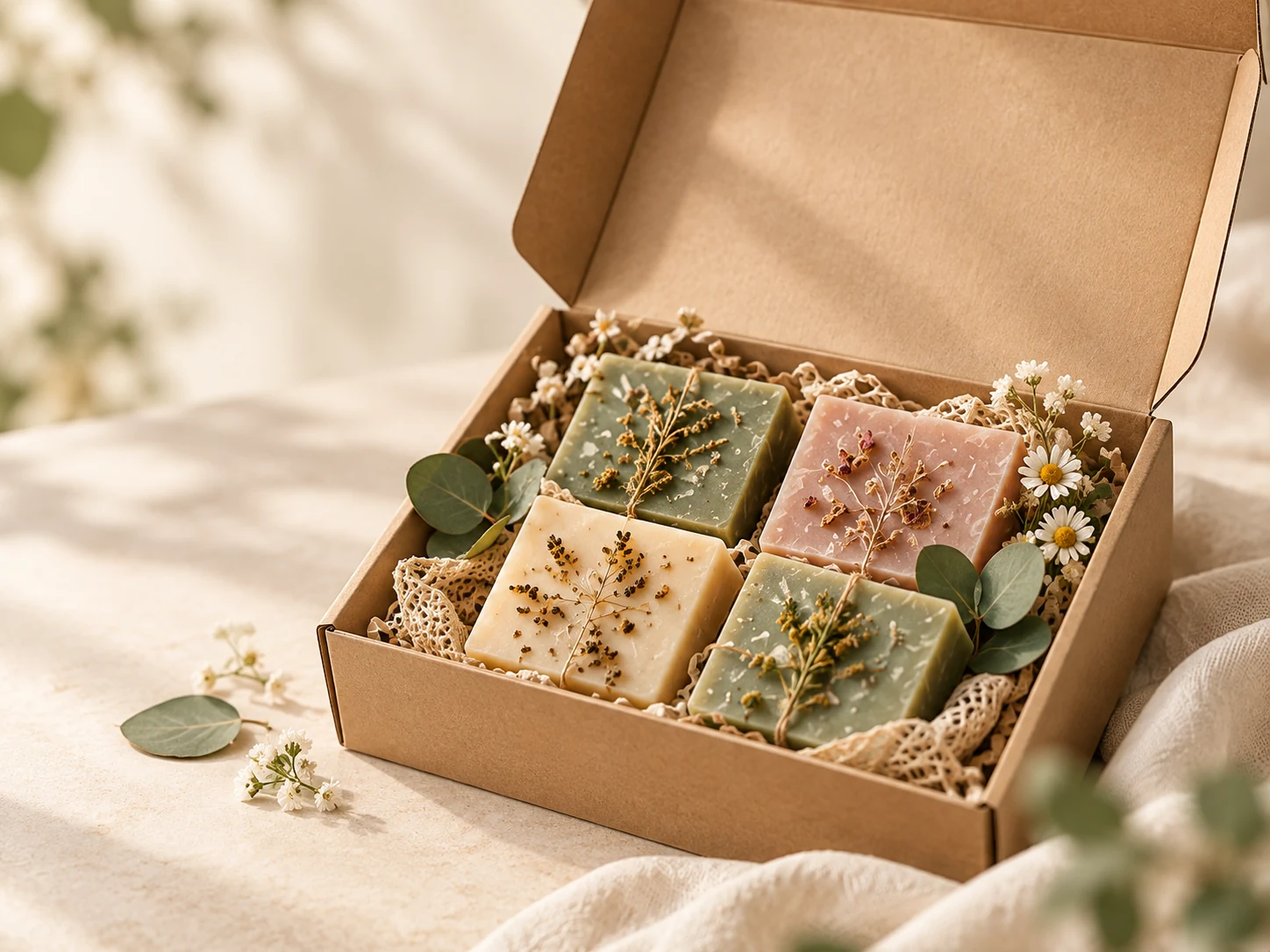 Box de sabonetes artesanais em apresentação premium